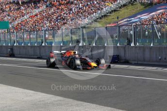 World © Octane Photographic Ltd. Formula 1 – Hungarian GP - Podium. Aston Martin Red Bull Racing RB15 – Max Verstappen makes a late stop after being overtaken. Hungaroring, Budapest, Hungary. Sunday 4th August 2019.
