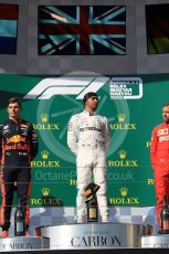 World © Octane Photographic Ltd. Formula 1 – Hungarian GP - Podium. Mercedes AMG Petronas Motorsport AMG F1 W10 EQ Power+ - Lewis Hamilton, Aston Martin Red Bull Racing RB15 – Max Verstappen and Scuderia Ferrari SF90 – Sebastian Vettel. Hungaroring, Budapest, Hungary. Sunday 4th August 2019.