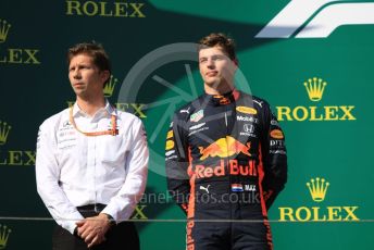 World © Octane Photographic Ltd. Formula 1 – Hungarian GP - Podium. Aston Martin Red Bull Racing RB15 – Max Verstappen. Hungaroring, Budapest, Hungary. Sunday 4th August 2019.