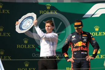 World © Octane Photographic Ltd. Formula 1 – Hungarian GP - Podium. Aston Martin Red Bull Racing RB15 – Max Verstappen. Hungaroring, Budapest, Hungary. Sunday 4th August 2019.