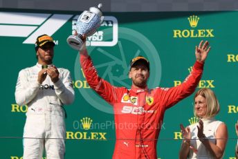 World © Octane Photographic Ltd. Formula 1 – Hungarian GP - Podium. Mercedes AMG Petronas Motorsport AMG F1 W10 EQ Power+ - Lewis Hamilton and Scuderia Ferrari SF90 – Sebastian Vettel. Hungaroring, Budapest, Hungary. Sunday 4th August 2019.