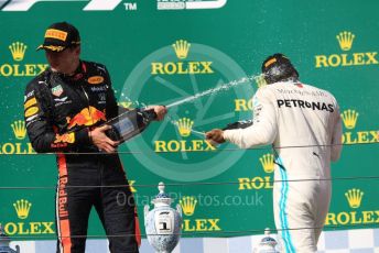 World © Octane Photographic Ltd. Formula 1 – Hungarian GP - Podium. Mercedes AMG Petronas Motorsport AMG F1 W10 EQ Power+ - Lewis Hamilton and Aston Martin Red Bull Racing RB15 – Max Verstappen. Hungaroring, Budapest, Hungary. Sunday 4th August 2019.