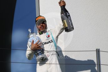 World © Octane Photographic Ltd. Formula 1 – Hungarian GP - Podium. Mercedes AMG Petronas Motorsport AMG F1 W10 EQ Power+ - Lewis Hamilton. Hungaroring, Budapest, Hungary. Sunday 4th August 2019.