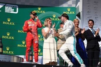 World © Octane Photographic Ltd. Formula 1 – Hungarian GP - Podium. Mercedes AMG Petronas Motorsport AMG F1 W10 EQ Power+ - Lewis Hamilton and Scuderia Ferrari SF90 – Sebastian Vettel. Hungaroring, Budapest, Hungary. Sunday 4th August 2019.