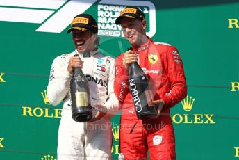 World © Octane Photographic Ltd. Formula 1 – Hungarian GP - Podium. Mercedes AMG Petronas Motorsport AMG F1 W10 EQ Power+ - Lewis Hamilton and Scuderia Ferrari SF90 – Sebastian Vettel. Hungaroring, Budapest, Hungary. Sunday 4th August 2019.