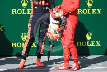 World © Octane Photographic Ltd. Formula 1 – Hungarian GP - Parc Ferme. Scuderia Ferrari SF90 – Sebastian Vettel and Aston Martin Red Bull Racing RB15 – Max Verstappen. Hungaroring, Budapest, Hungary. Sunday 4th August 2019.
