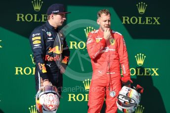 World © Octane Photographic Ltd. Formula 1 – Hungarian GP - Parc Ferme. Scuderia Ferrari SF90 – Sebastian Vettel and Aston Martin Red Bull Racing RB15 – Max Verstappen. Hungaroring, Budapest, Hungary. Sunday 4th August 2019.