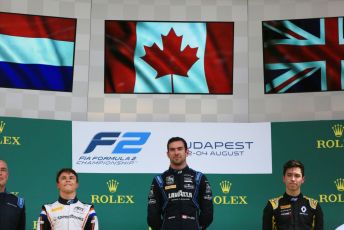 World © Octane Photographic Ltd. FIA Formula 2 (F2) – Hungarian GP - Race 1. DAMS - Nicholas Latifi, ART Grand Prix - Nyck de Vries and Campos Racing - Jack Aitken. Hungaroring, Budapest, Hungary. Saturday 3rd August 2019.