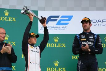 World © Octane Photographic Ltd. FIA Formula 2 (F2) – Hungarian GP - Race 1. DAMS - Nicholas Latifi and ART Grand Prix - Nyck de Vries. Hungaroring, Budapest, Hungary. Saturday 3rd August 2019.