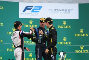 World © Octane Photographic Ltd. FIA Formula 2 (F2) – Hungarian GP - Race 1. DAMS - Nicholas Latifi, ART Grand Prix - Nyck de Vries and Campos Racing - Jack Aitken. Hungaroring, Budapest, Hungary. Saturday 3rd August 2019.