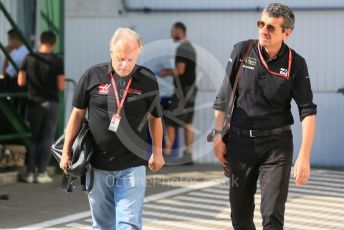 World © Octane Photographic Ltd. Formula 1 - Hungarian GP - Paddock. Gene Haas - Founder and Chairman of Rich Energy Haas F1 Team and Guenther Steiner - Team Principal of Rich Energy Haas F1 Team. Hungaroring, Budapest, Hungary. Sunday 4th August 2019.