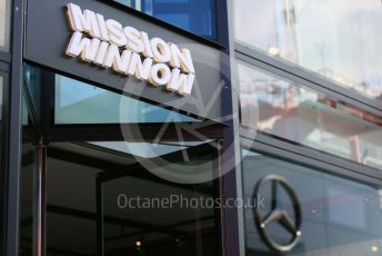 World © Octane Photographic Ltd. Formula 1 - Hungarian GP - Paddock. Scuderia Ferrari logo with Mercedes - Benz Motorsport reflected. Hungaroring, Budapest, Hungary. Sunday 4th August 2019.