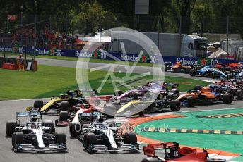 World © Octane Photographic Ltd. Formula 1 – Italian GP - Race. Mercedes AMG Petronas Motorsport AMG F1 W10 EQ Power+ - Valtteri Bottas and Lewis Hamilton. Autodromo Nazionale Monza, Monza, Italy. Sunday 8th September 2019.
