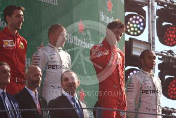 World © Octane Photographic Ltd. Formula 1 – Italian GP - Race Podium. Scuderia Ferrari SF90 – Charles Leclerc, Mercedes AMG Petronas Motorsport AMG F1 W10 EQ Power+ - Valtteri Bottas and Lewis Hamilton. Autodromo Nazionale Monza, Monza, Italy. Sunday 8th September 2019.