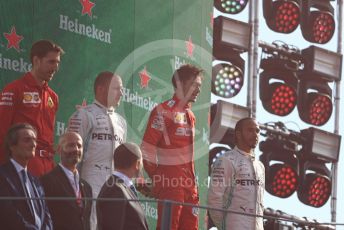 World © Octane Photographic Ltd. Formula 1 – Italian GP - Race Podium. Scuderia Ferrari SF90 – Charles Leclerc, Mercedes AMG Petronas Motorsport AMG F1 W10 EQ Power+ - Valtteri Bottas and Lewis Hamilton. Autodromo Nazionale Monza, Monza, Italy. Sunday 8th September 2019.