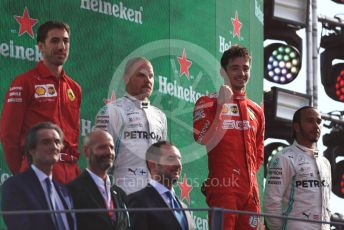 World © Octane Photographic Ltd. Formula 1 – Italian GP - Race Podium. Scuderia Ferrari SF90 – Charles Leclerc, Mercedes AMG Petronas Motorsport AMG F1 W10 EQ Power+ - Valtteri Bottas and Lewis Hamilton. Autodromo Nazionale Monza, Monza, Italy. Sunday 8th September 2019.