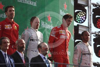 World © Octane Photographic Ltd. Formula 1 – Italian GP - Race Podium. Scuderia Ferrari SF90 – Charles Leclerc, Mercedes AMG Petronas Motorsport AMG F1 W10 EQ Power+ - Valtteri Bottas and Lewis Hamilton. Autodromo Nazionale Monza, Monza, Italy. Sunday 8th September 2019.