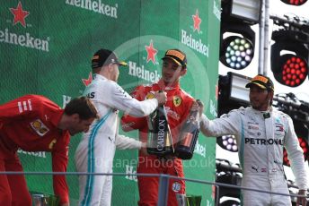 World © Octane Photographic Ltd. Formula 1 – Italian GP - Race Podium. Scuderia Ferrari SF90 – Charles Leclerc, Mercedes AMG Petronas Motorsport AMG F1 W10 EQ Power+ - Valtteri Bottas and Lewis Hamilton. Autodromo Nazionale Monza, Monza, Italy. Sunday 8th September 2019.