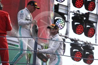 World © Octane Photographic Ltd. Formula 1 – Italian GP - Race Podium. Scuderia Ferrari SF90 – Charles Leclerc, Mercedes AMG Petronas Motorsport AMG F1 W10 EQ Power+ - Valtteri Bottas and Lewis Hamilton. Autodromo Nazionale Monza, Monza, Italy. Sunday 8th September 2019.