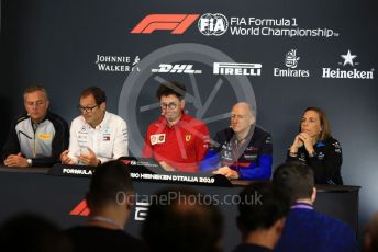 World © Octane Photographic Ltd. Formula 1 - Italian GP - Friday FIA Team Press Conference. Mario Isola – Pirelli Head of Car Racing, Aldo Costa - Engineering Director of Mercedes - AMG Petronas Motorsport, Mattia Binotto – Team Principal of Scuderia Ferrari, Franz Tost – Team Principal of Scuderia Toro Rosso and Claire Williams - Deputy Team Principal of ROKiT Williams Racing. Autodromo Nazionale Monza, Monza, Italy. Friday 6th September 2019.