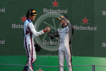 World © Octane Photographic Ltd. Formula 2 – Italian GP - Race 1. Nobuharu Matsushita - Carlin, Nyck De Vries - ART Grand Prix. Autodromo Nazionale Monza, Monza, Italy. Saturday 7th September 2019.