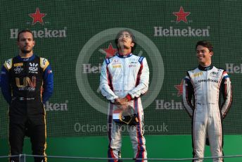 World © Octane Photographic Ltd. Formula 2 – Italian GP - Race 1. Nobuharu Matsushita -  Carlin, Luca Ghiotto - UNI-Virtuosi Racing, Nyck De Vries - ART Grand Prix. Autodromo Nazionale Monza, Monza, Italy. Saturday 7th September 2019.