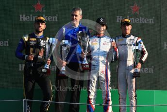 World © Octane Photographic Ltd. Formula 2 – Italian GP - Race 1. Nobuharu Matsushita -  Carlin, Luca Ghiotto - UNI-Virtuosi Racing, Nyck De Vries - ART Grand Prix. Autodromo Nazionale Monza, Monza, Italy. Saturday 7th September 2019.