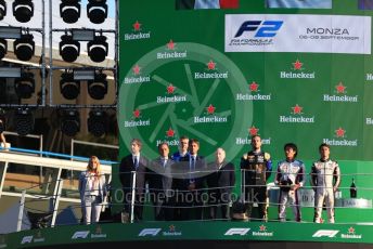 World © Octane Photographic Ltd. Formula 2 – Italian GP - Race 1. Nobuharu Matsushita -  Carlin, Luca Ghiotto - UNI-Virtuosi Racing, Nyck De Vries - ART Grand Prix and Jean Todt. Autodromo Nazionale Monza, Monza, Italy. Saturday 7th September 2019.