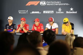World © Octane Photographic Ltd. Formula 1 – Italian GP. FIA Drivers Press Conference. Alfa Romeo Racing – Antonio Giovinazzi, Scuderia Ferrari – Charles Leclerc, Scuderia Ferrari – Sebastian Vettel, Renault Sport F1 Team – Nico Hulkenberg and Scuderia Toro Rosso - Pierre Gasly. Autodromo Nazionale Monza, Monza, Italy. Thursday 4th September 2019.