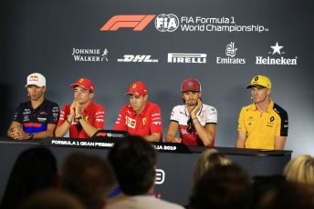 World © Octane Photographic Ltd. Formula 1 – Italian GP. FIA Drivers Press Conference. Alfa Romeo Racing – Antonio Giovinazzi, Scuderia Ferrari – Charles Leclerc, Scuderia Ferrari – Sebastian Vettel, Renault Sport F1 Team – Nico Hulkenberg and Scuderia Toro Rosso - Pierre Gasly. Autodromo Nazionale Monza, Monza, Italy. Thursday 4th September 2019.