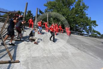 World © Octane Photographic Ltd. Formula 1 – Italian GP - Track walk. Scuderia Ferrari SF90 – Sebastian Vettel sits on old embankment. Autodromo Nazionale Monza, Monza, Italy. Thursday 4th September 2019.