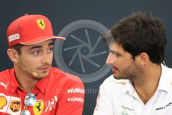 World © Octane Photographic Ltd. Formula 1 – Japanese GP - FIA Drivers Press Conference. McLaren – Carlos Sainz talks with Scuderia Ferrari – Charles Leclerc. Suzuka Circuit, Suzuka, Japan. Thursday 10th October 2019.