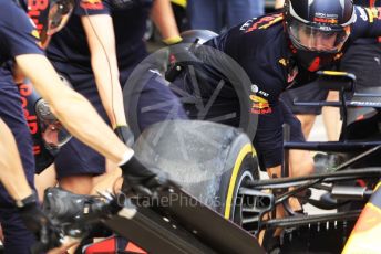 World © Octane Photographic Ltd. Formula 1 – Japanese GP - Paddock. Aston Martin Red Bull Racing RB15 pit stop practice. Suzuka Circuit, Suzuka, Japan. Thursday 10th October 2019.