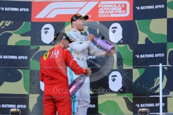 World © Octane Photographic Ltd. Formula 1 – Japanese GP - Podium. Mercedes AMG Petronas Motorsport AMG F1 W10 EQ Power+ - Valtteri Bottas and Scuderia Ferrari SF90 – Sebastian Vettel. Suzuka Circuit, Suzuka, Japan. Sunday 13th October 2019.