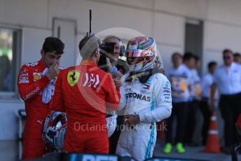 World © Octane Photographic Ltd. Formula 1 – Japanese GP - Parc Ferme. Mercedes AMG Petronas Motorsport AMG F1 W10 EQ Power+ - Valtteri Bottas with Scuderia Ferrari SF90 – Sebastian Vettel and Charles Leclerc. Suzuka Circuit, Suzuka, Japan. Sunday 13th October 2019.