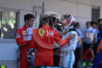 World © Octane Photographic Ltd. Formula 1 – Japanese GP - Parc Ferme. Mercedes AMG Petronas Motorsport AMG F1 W10 EQ Power+ - Valtteri Bottas with Scuderia Ferrari SF90 – Sebastian Vettel and Charles Leclerc. Suzuka Circuit, Suzuka, Japan. Sunday 13th October 2019.