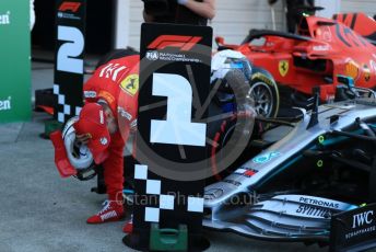 World © Octane Photographic Ltd. Formula 1 – Japanese GP - Parc Ferme. Scuderia Ferrari SF90 – Sebastian Vettel checking out Bottas' Mercedes. Suzuka Circuit, Suzuka, Japan. Sunday 13th October 2019.