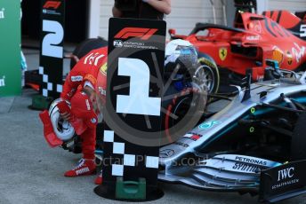 World © Octane Photographic Ltd. Formula 1 – Japanese GP - Parc Ferme. Scuderia Ferrari SF90 – Sebastian Vettel checking out Bottas' Mercedes. Suzuka Circuit, Suzuka, Japan. Sunday 13th October 2019.