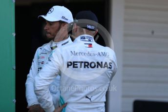 World © Octane Photographic Ltd. Formula 1 – Japanese GP - Parc Ferme. Mercedes AMG Petronas Motorsport AMG F1 W10 EQ Power+ - Valtteri Bottas and LewisHamilton. Suzuka Circuit, Suzuka, Japan. Sunday 13th October 2019.