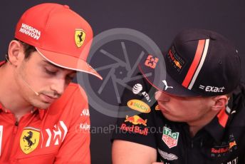 World © Octane Photographic Ltd. Formula 1 – Monaco GP. FIA Drivers Press Conference. Scuderia Ferrari SF90 – Charles Leclerc and Aston Martin Red Bull Racing RB15 – Max Verstappen. Monte-Carlo, Monaco. Wednesday 22nd May 2019.