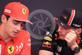 World © Octane Photographic Ltd. Formula 1 – Monaco GP. FIA Drivers Press Conference. Scuderia Ferrari SF90 – Charles Leclerc and Aston Martin Red Bull Racing RB15 – Max Verstappen. Monte-Carlo, Monaco. Wednesday 22nd May 2019.