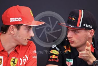 World © Octane Photographic Ltd. Formula 1 – Monaco GP. FIA Drivers Press Conference. Scuderia Ferrari SF90 – Charles Leclerc and Aston Martin Red Bull Racing RB15 – Max Verstappen. Monte-Carlo, Monaco. Wednesday 22nd May 2019.
