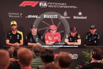 World © Octane Photographic Ltd. Formula 1 – Monaco GP. FIA Drivers Press Conference. Mercedes AMG Petronas Motorsport AMG F1 W10 EQ Power+ - Valtteri Bottas, Scuderia Ferrari SF90 – Charles Leclerc, ROKiT Williams Racing FW42 – Robert Kubica, Aston Martin Red Bull Racing RB15 – Max Verstappen, Renault Sport F1 Team RS19 – Daniel Ricciardo. Monte-Carlo, Monaco. Wednesday 22nd May 2019.