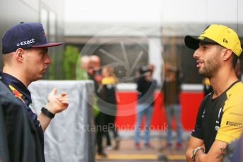 World © Octane Photographic Ltd. Formula 1 – Monaco GP. Paddock. Aston Martin Red Bull Racing RB15 – Max Verstappen and Renault Sport F1 Team RS19 – Daniel Ricciardo. Monte-Carlo, Monaco. Wednesday 22nd May 2019.