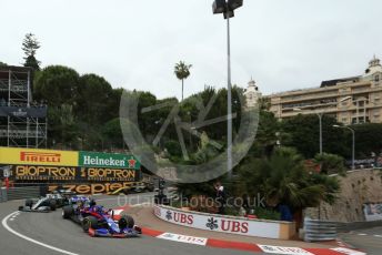 World © Octane Photographic Ltd. Formula 1 – Monaco GP. Practice 1. Scuderia Toro Rosso STR14 – Daniil Kvyat, Mercedes AMG Petronas Motorsport AMG F1 W10 EQ Power+ - Lewis Hamilton and Renault Sport F1 Team RS19 – Nico Hulkenberg. Monte-Carlo, Monaco. Thursday 23rd May 2019.