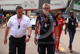 World © Octane Photographic Ltd. Formula 1 - Monaco GP. Practice 3. Zak Brown - Executive Director of McLaren Technology Group and Otmar Szafnauer - Team Principal of SportPesa Racing Point.  Monte-Carlo, Monaco. Saturday 25th May 2019.