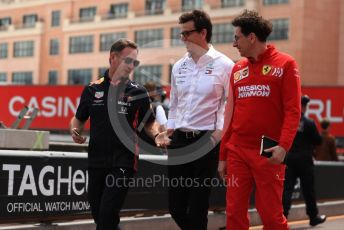 World © Octane Photographic Ltd. Formula 1 - Monaco GP. Practice 3. Christian Horner - Team Principal of Red Bull Racing, Toto Wolff - Executive Director & Head of Mercedes - Benz Motorsport and Mattia Binotto – Team Principal of Scuderia Ferrari. Monte-Carlo, Monaco. Saturday 25th May 2019.