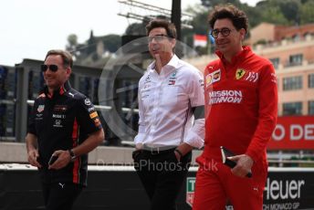 World © Octane Photographic Ltd. Formula 1 - Monaco GP. Practice 3. Christian Horner - Team Principal of Red Bull Racing, Toto Wolff - Executive Director & Head of Mercedes - Benz Motorsport and Mattia Binotto – Team Principal of Scuderia Ferrari. Monte-Carlo, Monaco. Saturday 25th May 2019.