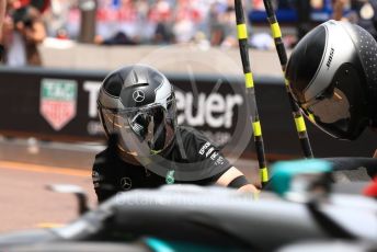 World © Octane Photographic Ltd. Formula 1 – Monaco GP. Practice 3. Mercedes AMG Petronas Motorsport AMG F1 W10 EQ Power+ mechanic. Monte-Carlo, Monaco. Saturday 25th May 2019.