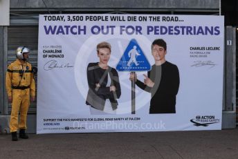 World © Octane Photographic Ltd. Formula 1 – Monaco GP. Qualifying. HSH Princess Charlene of Monaco and Charles Leclerc join the #3500LIVES Global Road Safety Campaign poster. Monte-Carlo, Monaco. Saturday 25th May 2019.